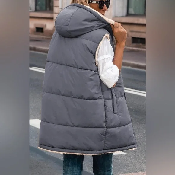 Zip-Up Longline Hooded Vest